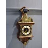 Mahogany and brass Atlas wall clock with weights H45cm approx