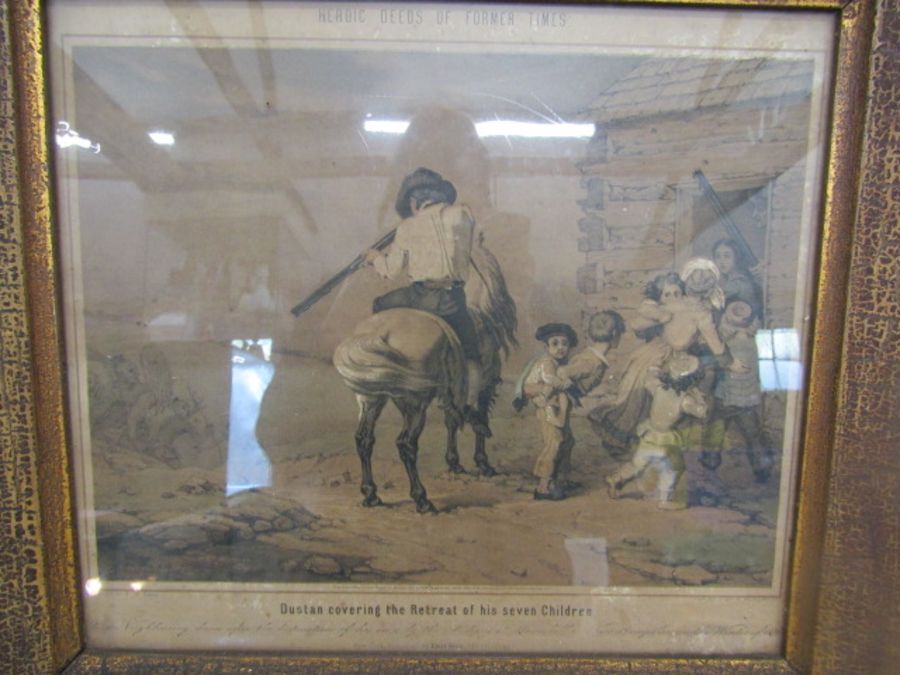 Pair vintage lithographs G.W Fasel 'Heroic deeds of former times '  American, 19th century. 2 hand- - Image 6 of 8