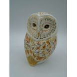 Royal Crown Derby Winter Owl Paperweight with gold stopper, 11cm tall