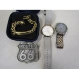 2 Fossil watches, Hilfiger bracelet and Route 66 belt buckle