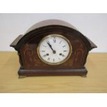 Mahogany inlaid mantel clock with key