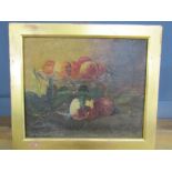 Oil on canvas of fruit still life signed bottom left Claude ? some historic damage