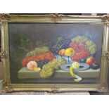 Large fruit still life oil on canvas in gilt frame 41.5x30.5cm