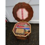 Mid century Morco sewing box on legs with contents H47cm Top 50cm x 50cm approx