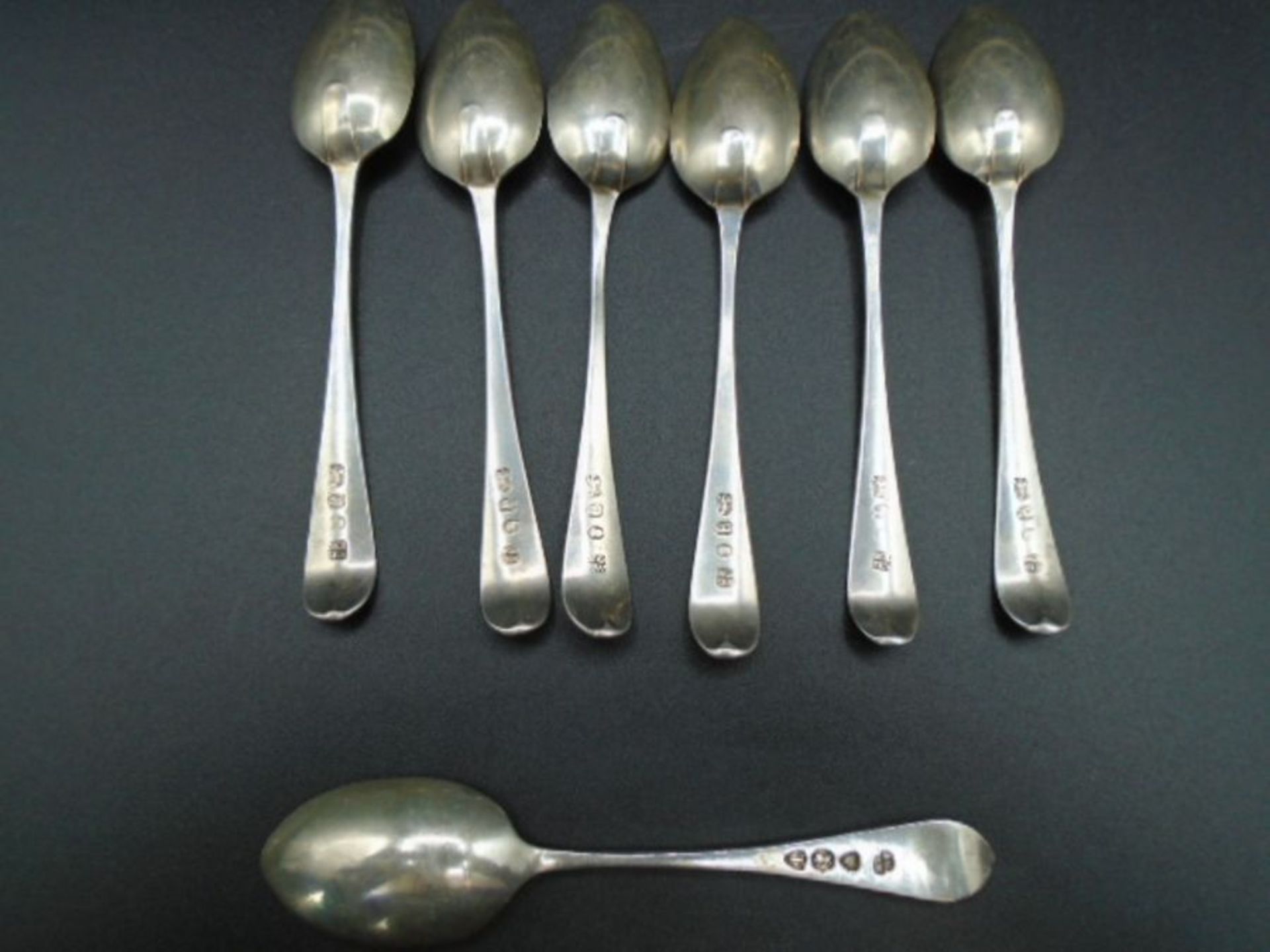 Six George IV Silver hallmarked sppons (1817 by Samuel Goobehere & Edward Wigan) in a case not - Image 3 of 5