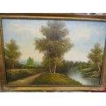 Clara Innes oil on canvas of a country scene 100x89cm