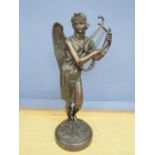 Bronze winged mythical figure with lyre 55cmH