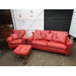 Duresta leather 3 seater sofa, armchair and footstool