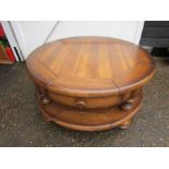 Large round oak coffee table with 2 drawers H57cm Diameter 120cm approx