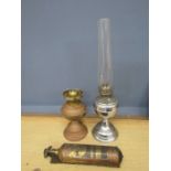 2 Vintage oil lamps and fire extinguisher (for display purposes only)