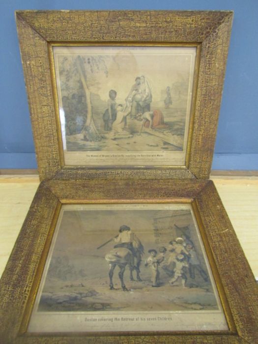 Pair vintage lithographs G.W Fasel 'Heroic deeds of former times '  American, 19th century. 2 hand-