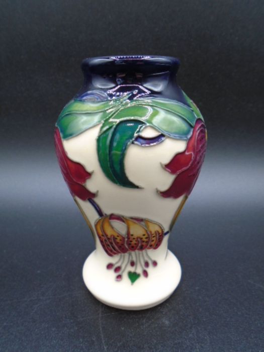 3 Moorcroft Anna Lily pattern small vases design by Nicola Slaney, impressed and painted marks to - Image 3 of 10