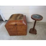 Vintage leather topped storage box/seat and side table with marble top