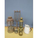 Vintage eel Cleave, oil lamp and plant mister etc