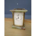 J.Horton & Son of London brass and onyx carriage clock with battery movement fitted H12cm approx