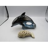 Poole Dolphin and carved Dolphin with baby inside