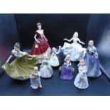 9 Royal Doulton lady figurines to incl Ava Lady of the Year 2010 HN5400, Lynne HN2329, Nicola