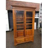 Large oak display cabinet with 2 drawers to base H200cm W128cm D46cm approx