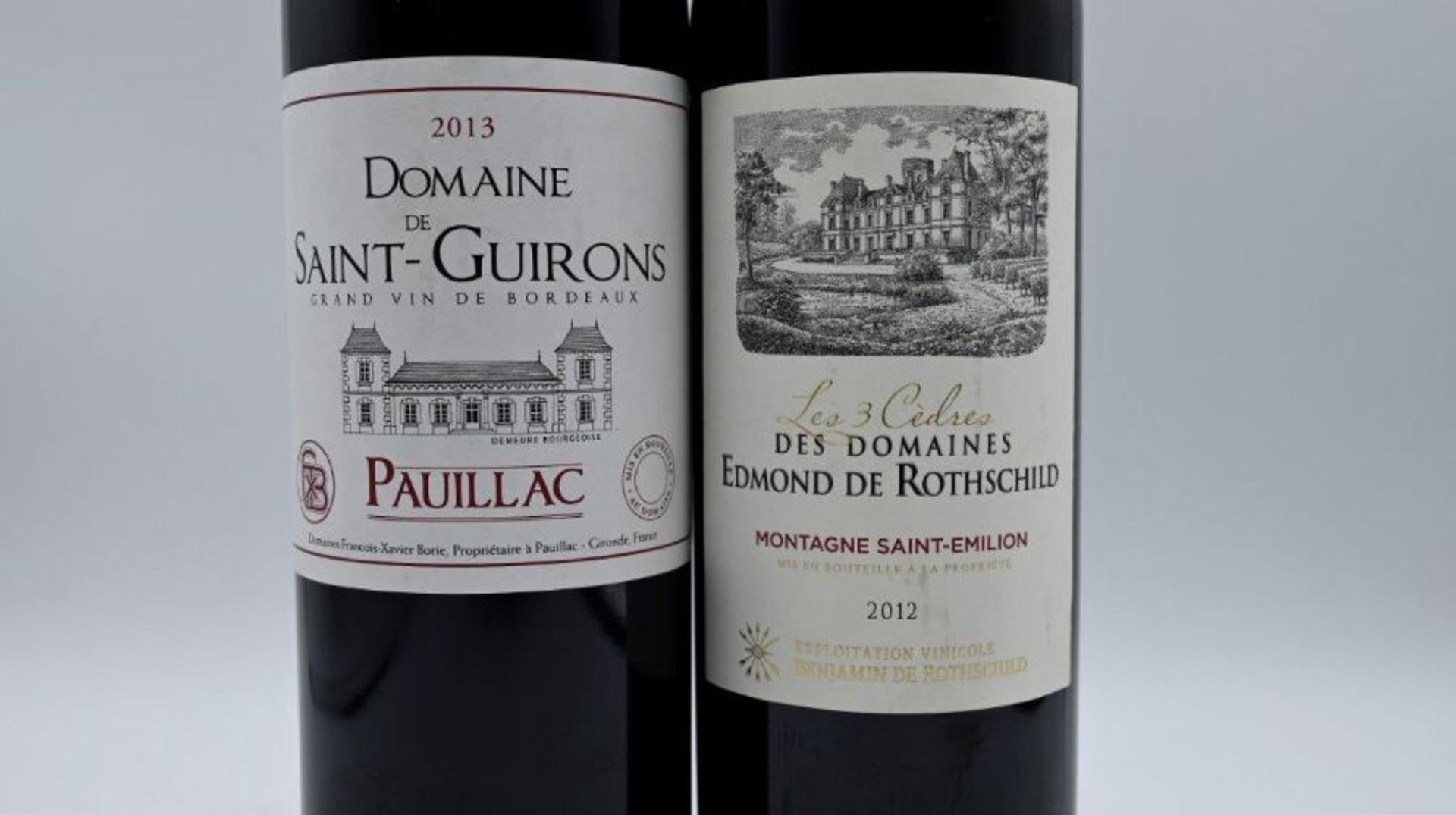 Two bottles of red wine to include 2013 des domaines Edmond de Rothschild Montagne Saint-Emilion