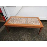 Mid century tile topped coffee table H41cm Top 55cm x 116cm approx