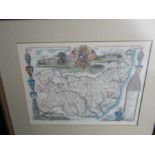 Framed map of Suffolk 33cm x 40cm approx