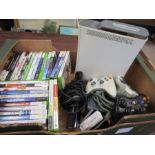 xbox 360 white with connect, 3 controllers and over 30 games