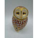 Royal Crown Derby Barn Owl Paperweight with gold stopper, 11cm tall