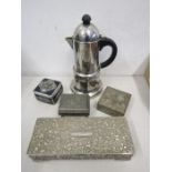 White Metal trinket boxes and teapot