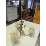 Brass 3 arm ceiling light with glass shades