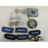Trench art souvenir case, badges, lapels and material patches