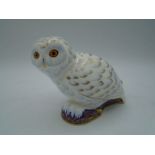 Royal Crown Derby Snowy Owl Collectors Guild Paperweight with gold stopper, 10cm tall