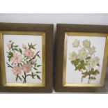 Handpainted flowers on milk glass? in cloth frames