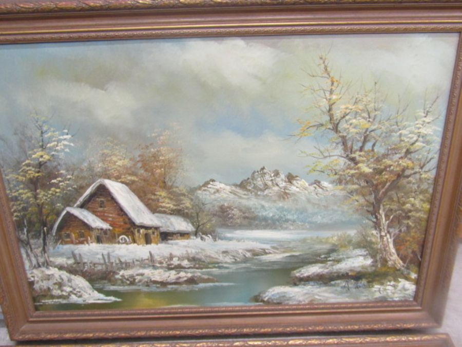 2 signed landscape paintings on canvas in wooden frames 105x78cm - Image 3 of 5