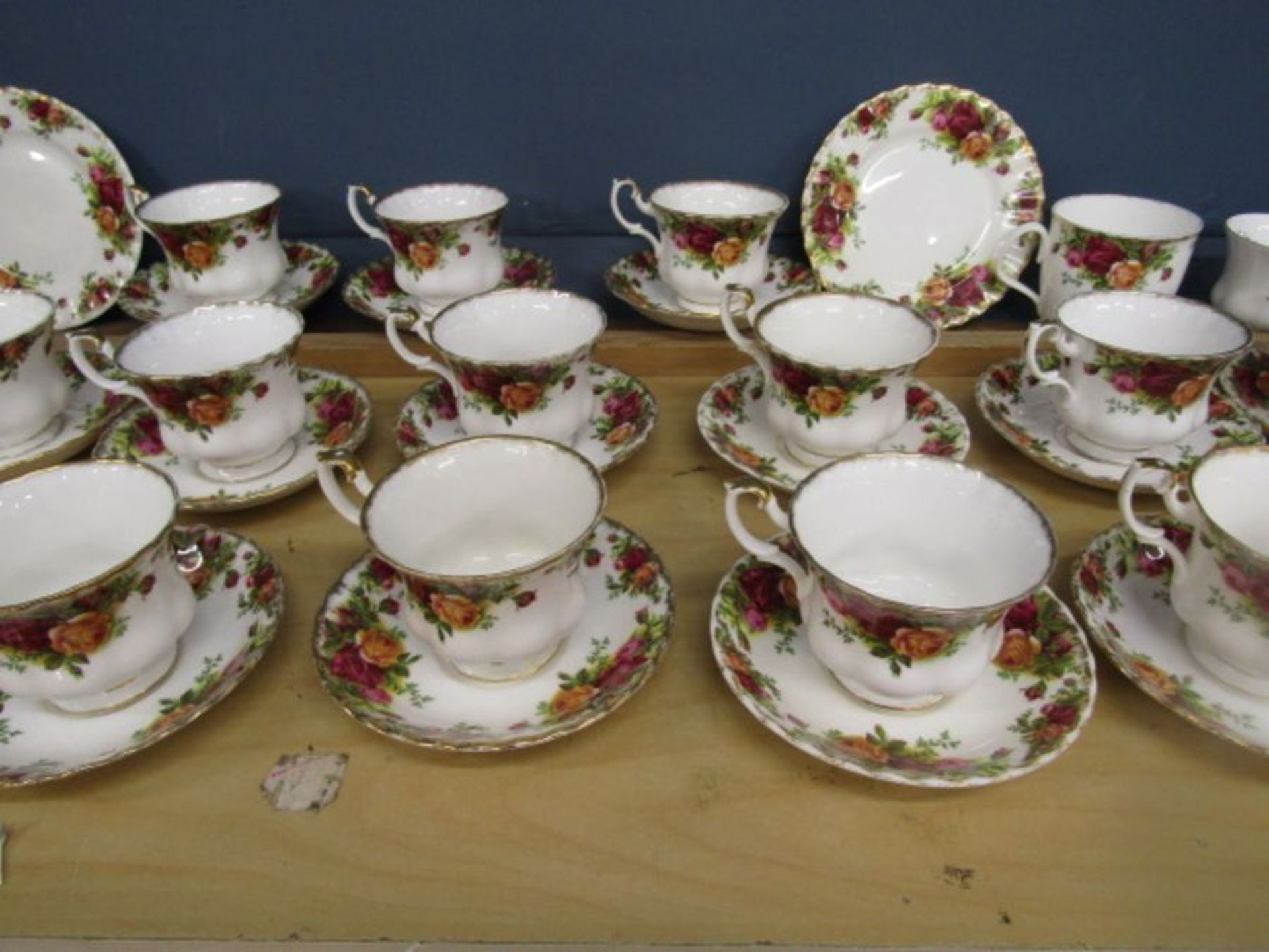 Royal Albert Country Roses 42 pieces- 19 cups and saucers, 2 cake plates and a coffee mug plus one - Image 2 of 3
