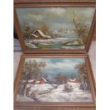 2 signed landscape paintings on canvas in wooden frames 105x78cm