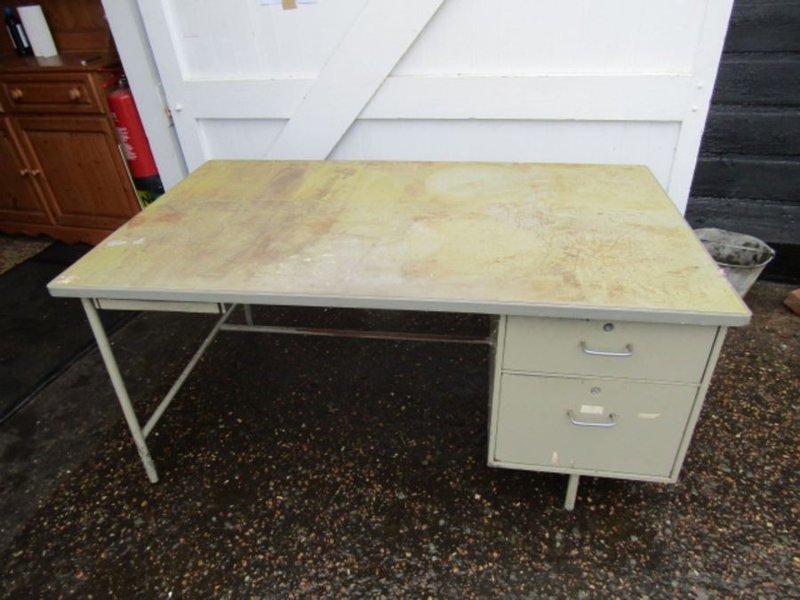 1970's Metal Ex Military Enham desk H70cm W153cm D92cm approx