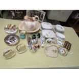 Mixed china to include thimbles, farming picture plates and bookends