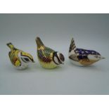 3 Royal Crown Derby bird paperweights to incl blue tit, wren and flamecrest,  all with stoppers