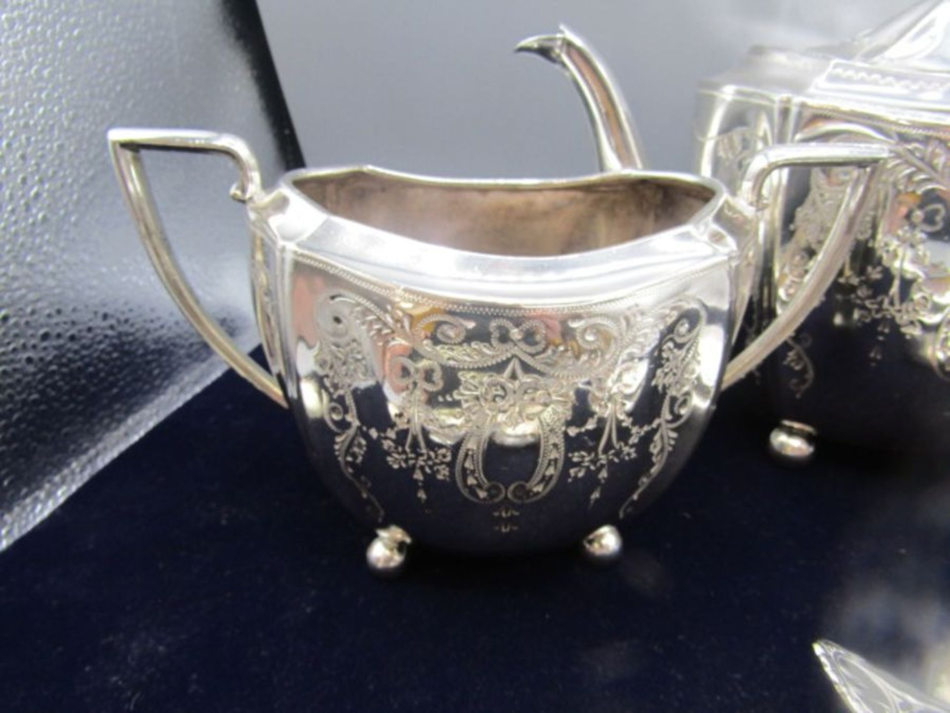 Silver spoon, Silver plate teapot, jug and sugar bowl, Pewter letter opener and condiment pots, 2 - Image 3 of 11