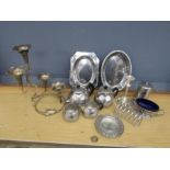 Metalware to include tea set, toast rack and serving trays etc