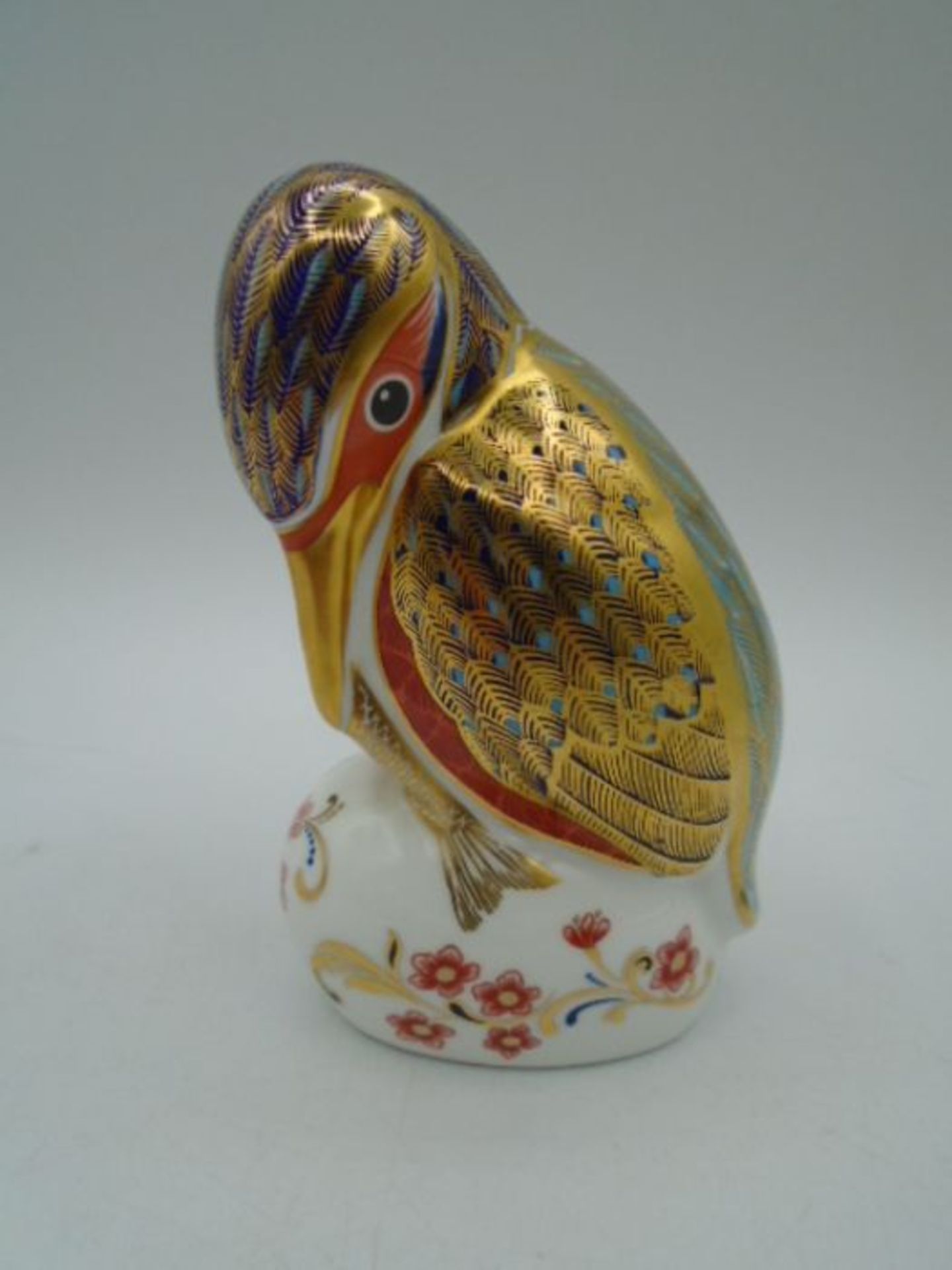 Royal Crown Derby Kingfisher with fish Paperweight, with stopper, 11cm tall - Image 3 of 5