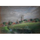 Pastel landscape artist unknown, signature illegible, signed and dated on verso, framed and glazed