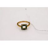 Silver (gold plated) square ring with green and white pastes SIZE P/Q