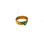 9ct gold dress ring with heart shaped emerald and two diamonds on each shoulder (total approx