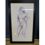 Charcoal drawing of a woman  on verso 'Frankie' and a symbol 38x83cm