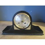 A Napoleons hat mantel clock painted black with key