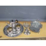 Tea set with tray, condiment sets and cake stand