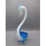 Blue Murano glass duck 29cmH slight damage to top