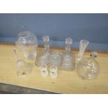 Quality cut glass to include dressing table set and vases