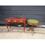 Console table and drum table with leather top